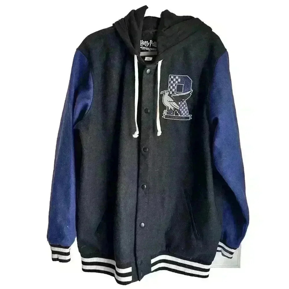 Harry Potter Ravenclaw Wool Blend Button Down Hooded Varsity Jacket Size XL